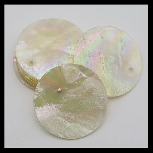 Accessories - 10, 25mm Round Iridescent Yellow Shell Charms | Jewelry, Home & Clothing | New
